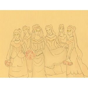 The Bridal Party - Original Drawing on Paper - Wedding or Engagement Gift
